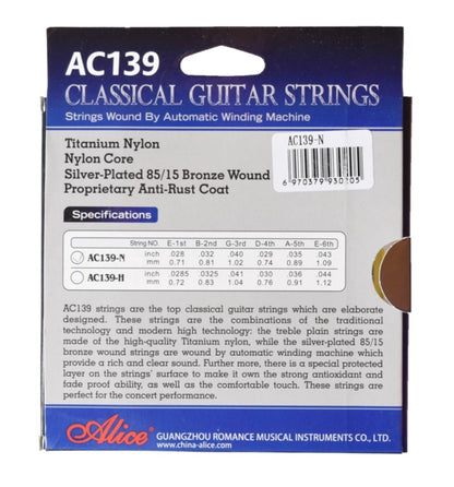 Alice AC139 TITANIUM strings for classical and flamenco guitar with normal or high tension