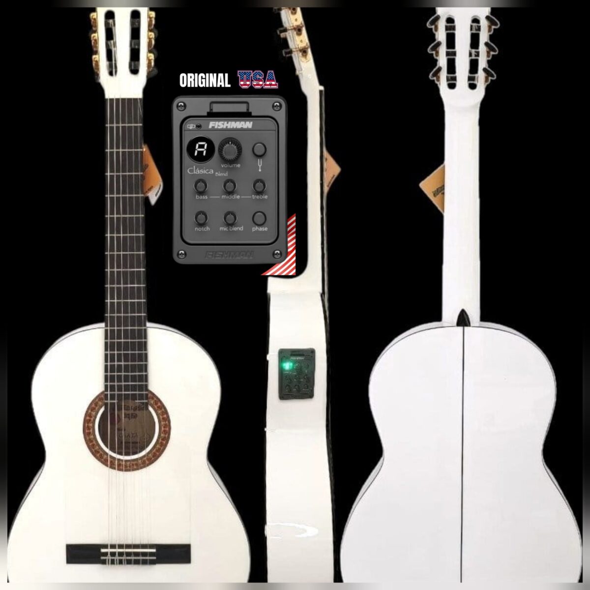 Guitarra Flamenca: "Chata" blanca, Fishman Clásica blend ORIGINAL USA