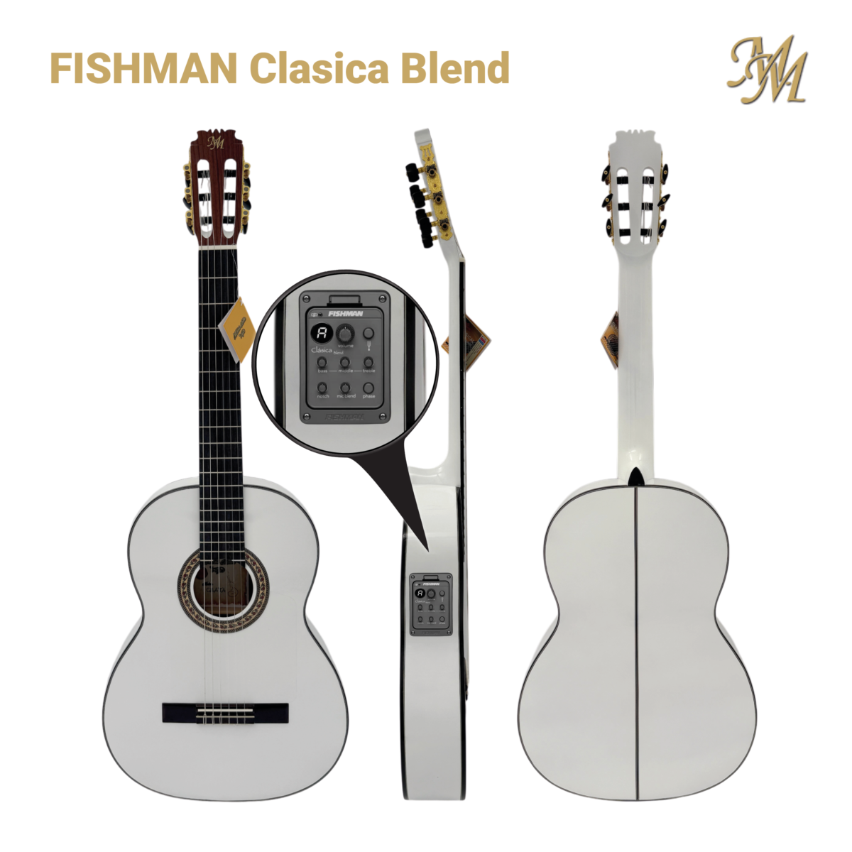 Guitarra Flamenca: "Chata" blanca, Fishman Clásica blend ORIGINAL USA