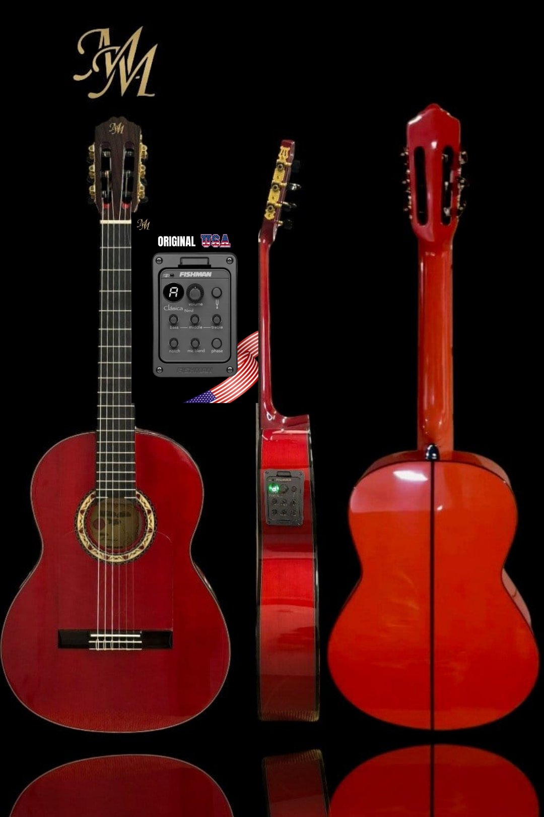 Guitarra flamenca "Manuela" roja Fishman Clásica blend. Cipres real español