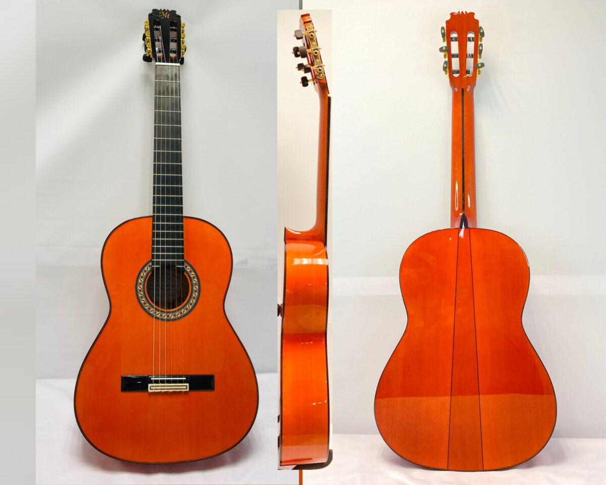 Guitarra flamenca "PICONERA" toda maciza Artesana Profesional-Superior  color naranja fuerte