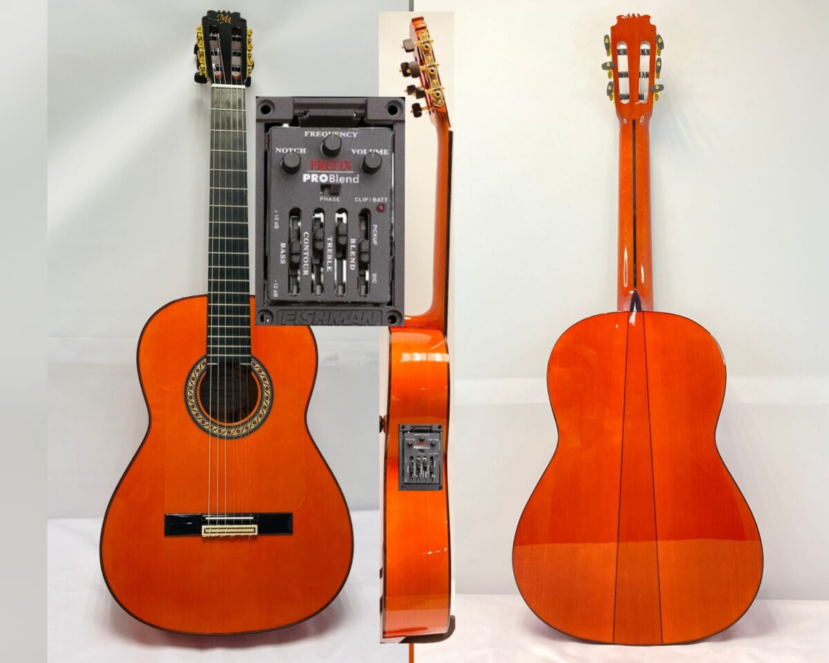 Guitarra flamenca "PICONERA" toda maciza Artesana Profesional-Superior color naranja fuerte, PREFIX PRO BLEND