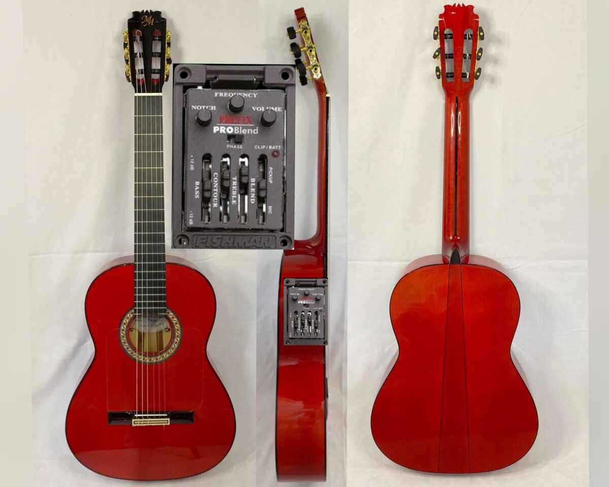 Guitarra flamenca "PICONERA" toda maciza Artesana Profesional-Superior  color rojo PREFIX PRO BLEND