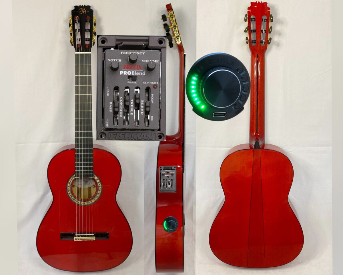 Guitarra flamenca "PICONERA" toda maciza Artesana Profesional-Superior  color rojo OS1 + PREFIX PRO BLEND