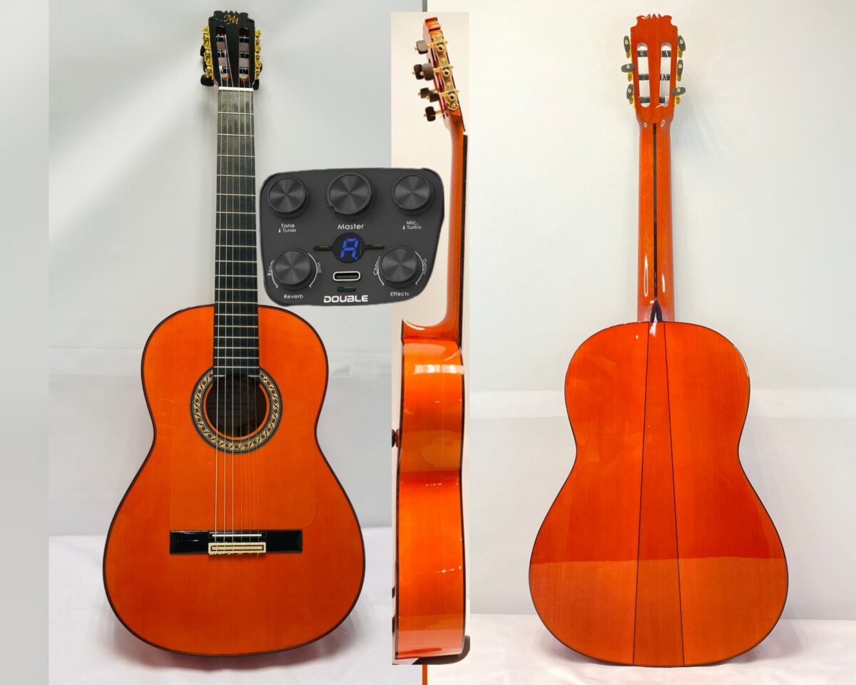 Guitarra flamenca "PICONERA" toda maciza Artesana Profesional-Superior color naranja fuerte S1 MAX