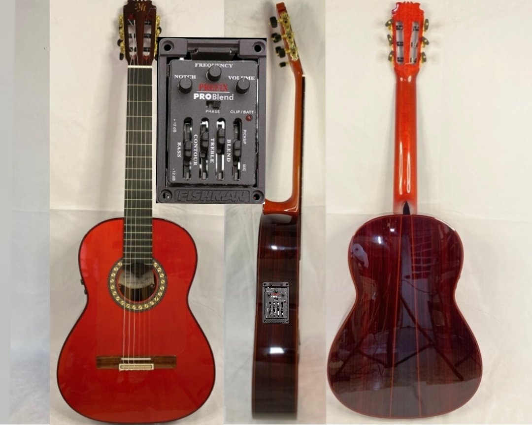 Guitarra flamenca "CAMBORIA" toda maciza Artesana Profesional color rojo PREFIX PRO BLEND