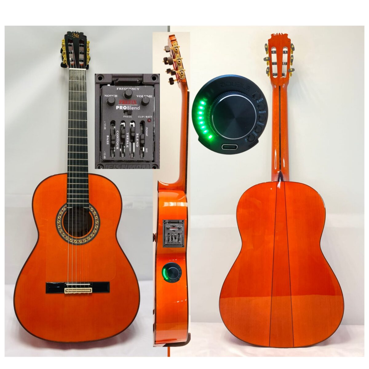 Guitarra flamenca "PICONERA" toda maciza Artesana Profesional-Superior  color naranja fuerte OS1 + PREFIX PRO BLEND