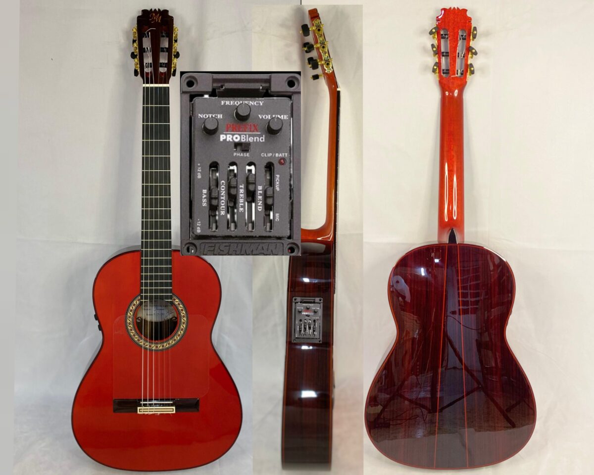 Guitarra flamenca "FARAONA" toda maciza Artesana Profesional-Superior color rojo, PREFIX PRO BLEND