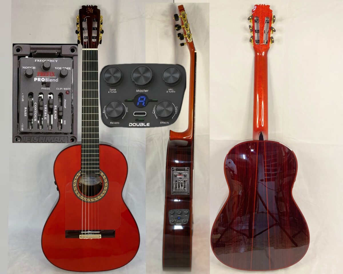 Guitarra flamenca "FARAONA" toda maciza Artesana Profesional-Superior color rojo, S1 MAX + PREFIX PRO BLEND