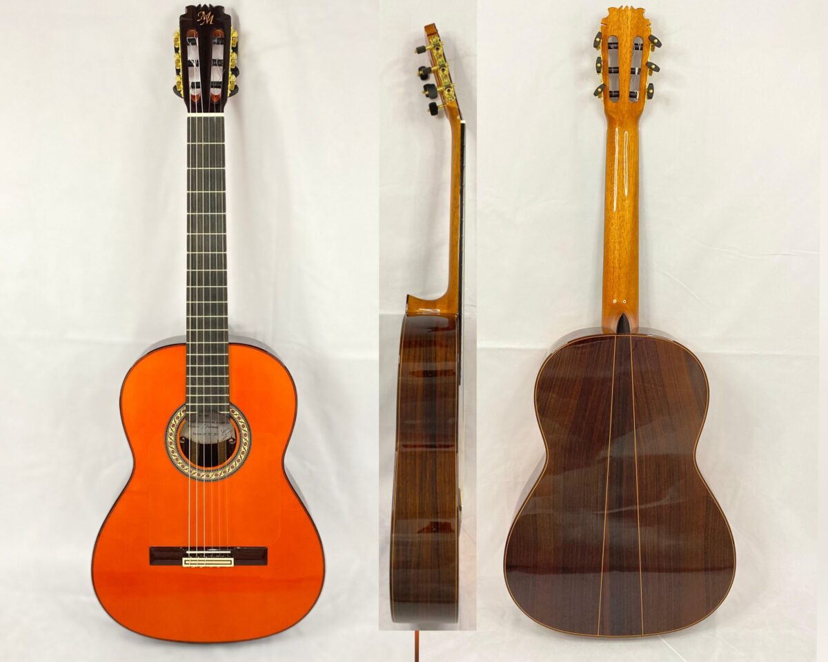 Guitarra flamenca "FARAONA" toda maciza Artesana Profesional-Superior color naranja fuerte