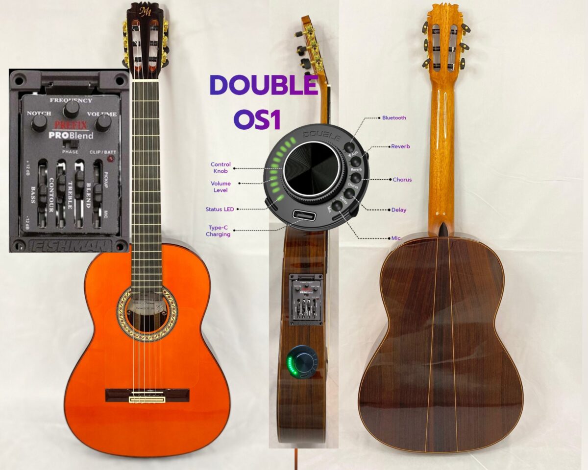 Guitarra flamenca "FARAONA" toda maciza Artesana Profesional-Superior color naranja fuerte, OS1 + PREFIX PRO BLEND