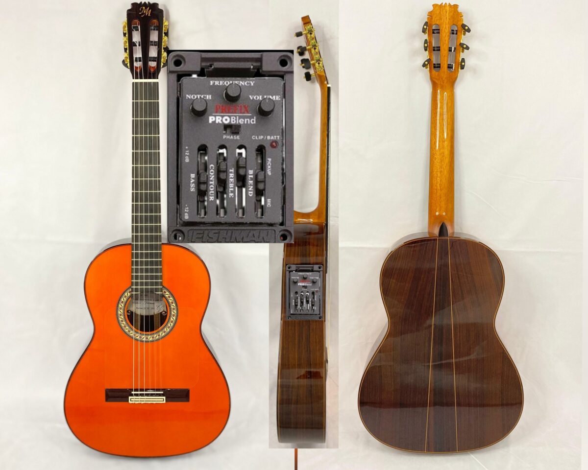 Guitarra flamenca "FARAONA" toda maciza Artesana Profesional-Superior color naranja fuerte, PREFIX PRO BLEND