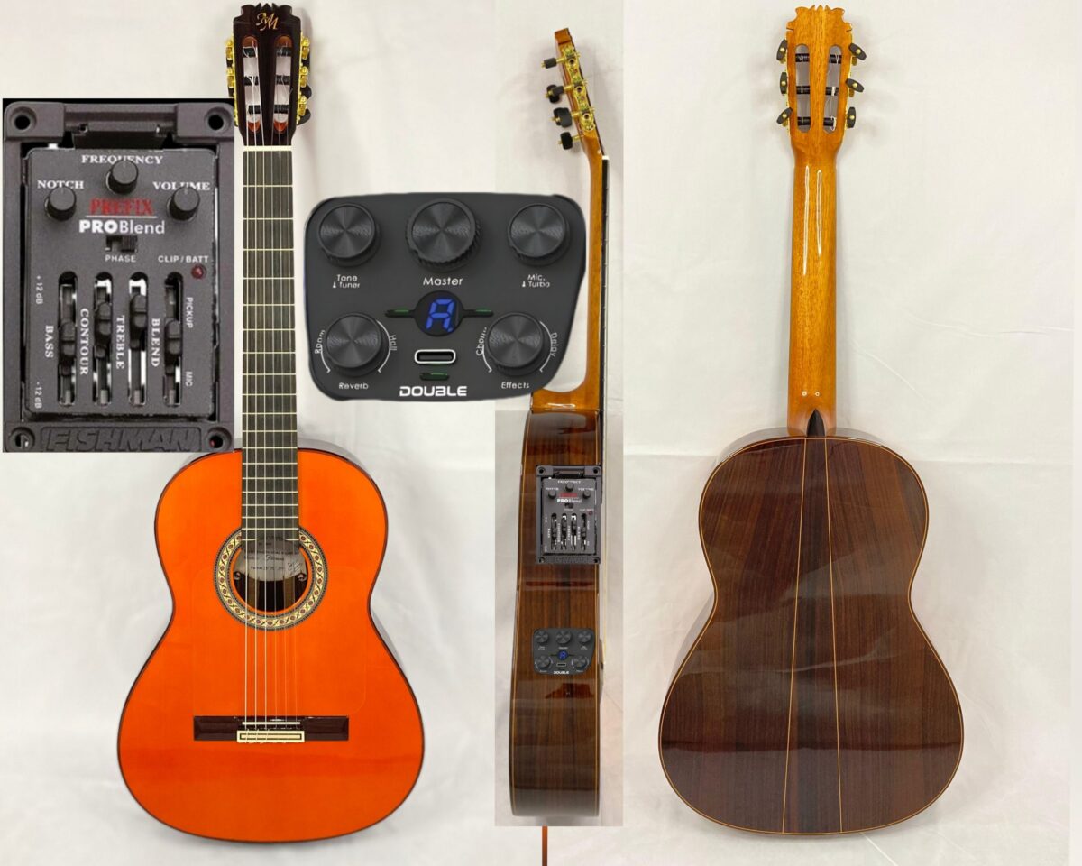 Guitarra flamenca "FARAONA" toda maciza Artesana Profesional-Superior color naranja fuerte, S1 MAX + PREFIX PRO BLEND