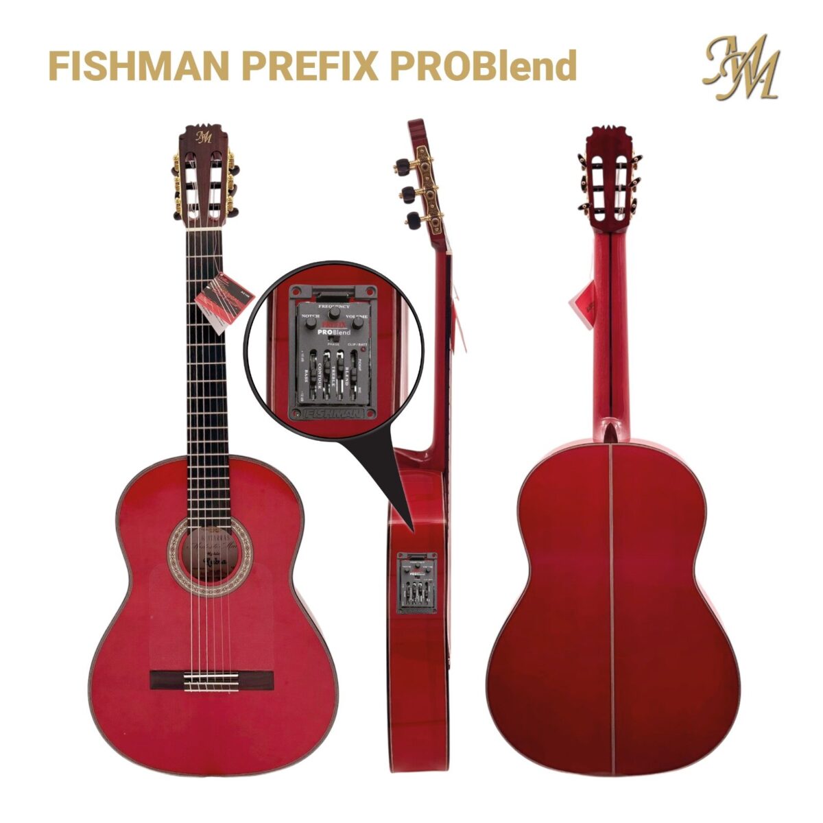 Guitarra Flamenca Serie Superior, modelo "RUBIA" color rojo Cipres Real Español, Fishman Prefix Pro blend