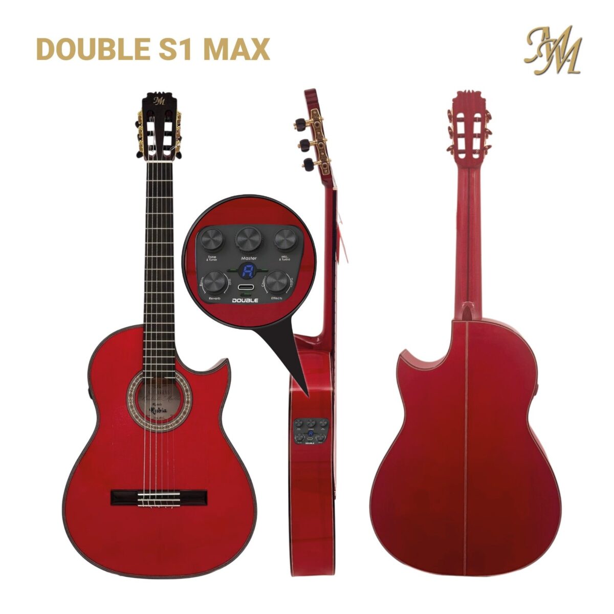 Guitarra Flamenca Serie Superior, modelo "RUBIA" CUT color rojo Cipres Real Español Double S1 MAX