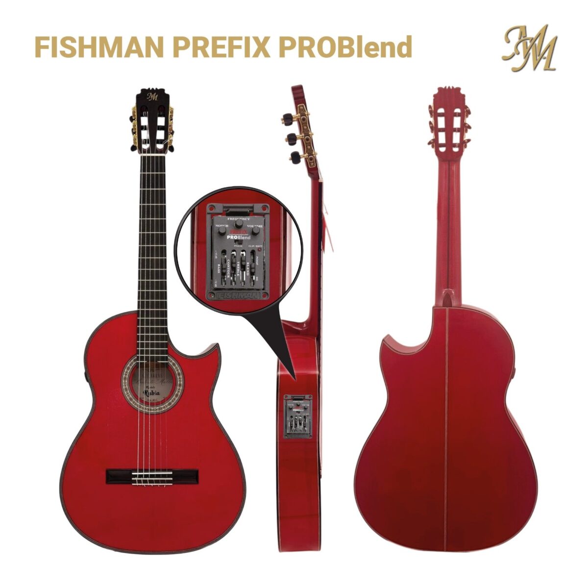 Guitarra Flamenca Serie Superior, modelo "RUBIA" CUT color rojo Cipres Real Español Fishman Prefix Pro blend Original USA