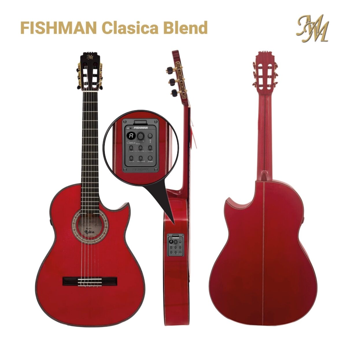 Guitarra Flamenca Serie Superior, modelo "RUBIA" CUT color rojo Cipres Real Español Fishman Clásica blend Original USA
