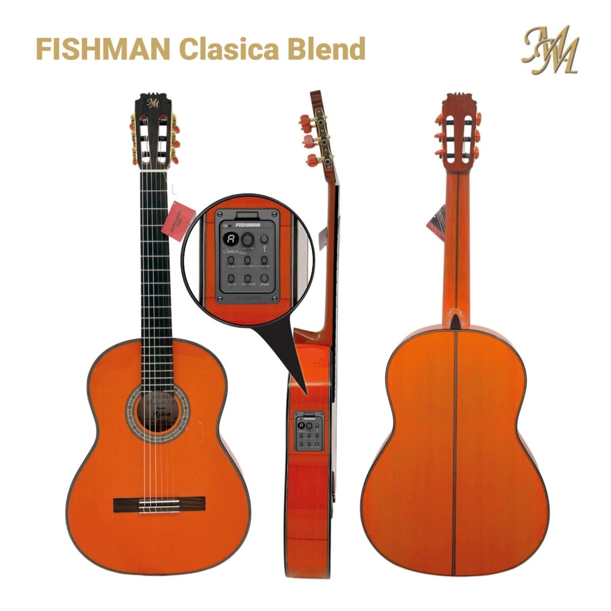 Guitarra Flamenca Serie Superior, modelo "RUBIA" color naranja Cipres Real Español Fishman Clásica blend Original USA
