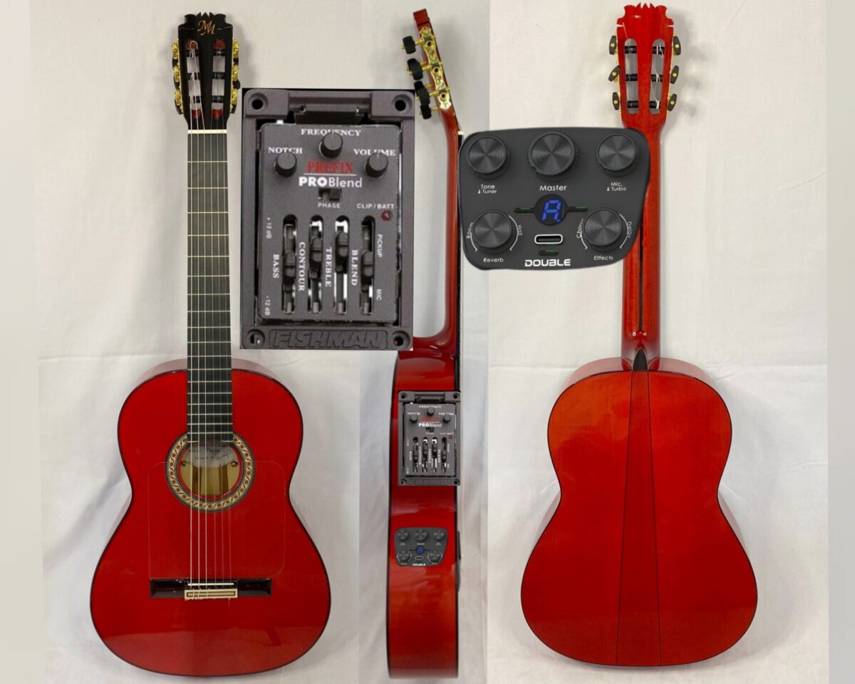 Guitarra flamenca "PICONERA" toda maciza Artesana Profesional-Superior  color rojo PREFIX PRO BLEND + Double S1 MAX