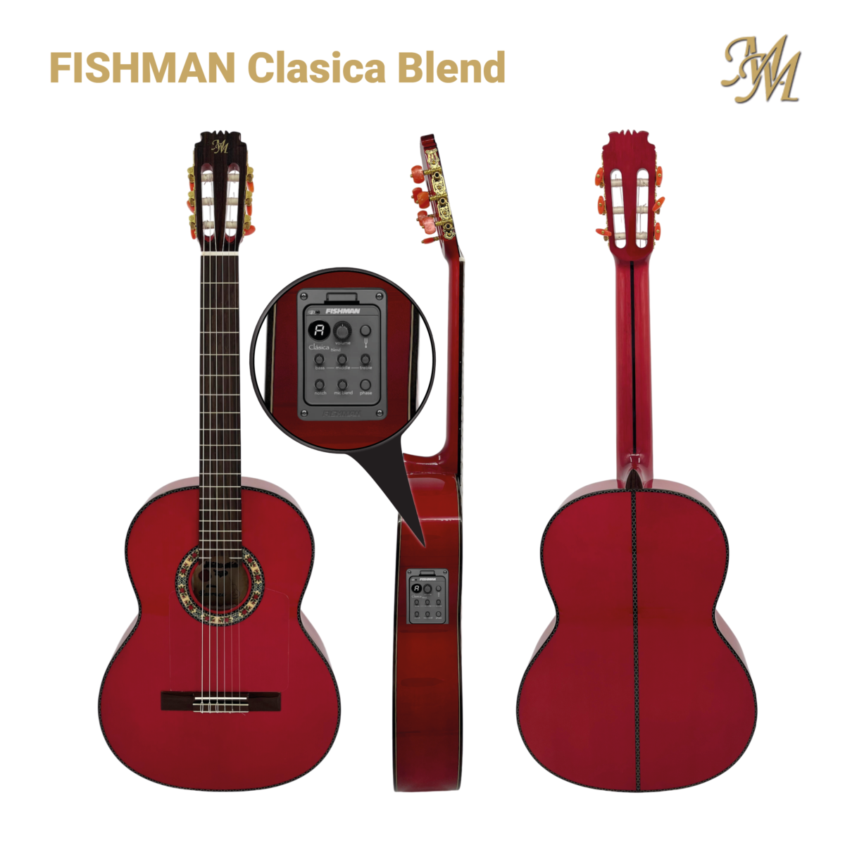 Guitarra Flamenca Farruca Fishman Clasica Blend, color rojo
