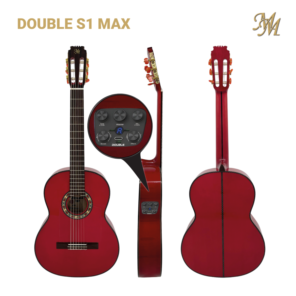 Guitarra Flamenca Farruca Double S1 Max, color rojo