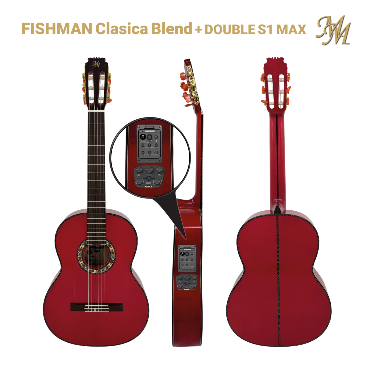Guitarra Flamenca Farruca Double S1 Max + Fishman Clasica Blend , color rojo