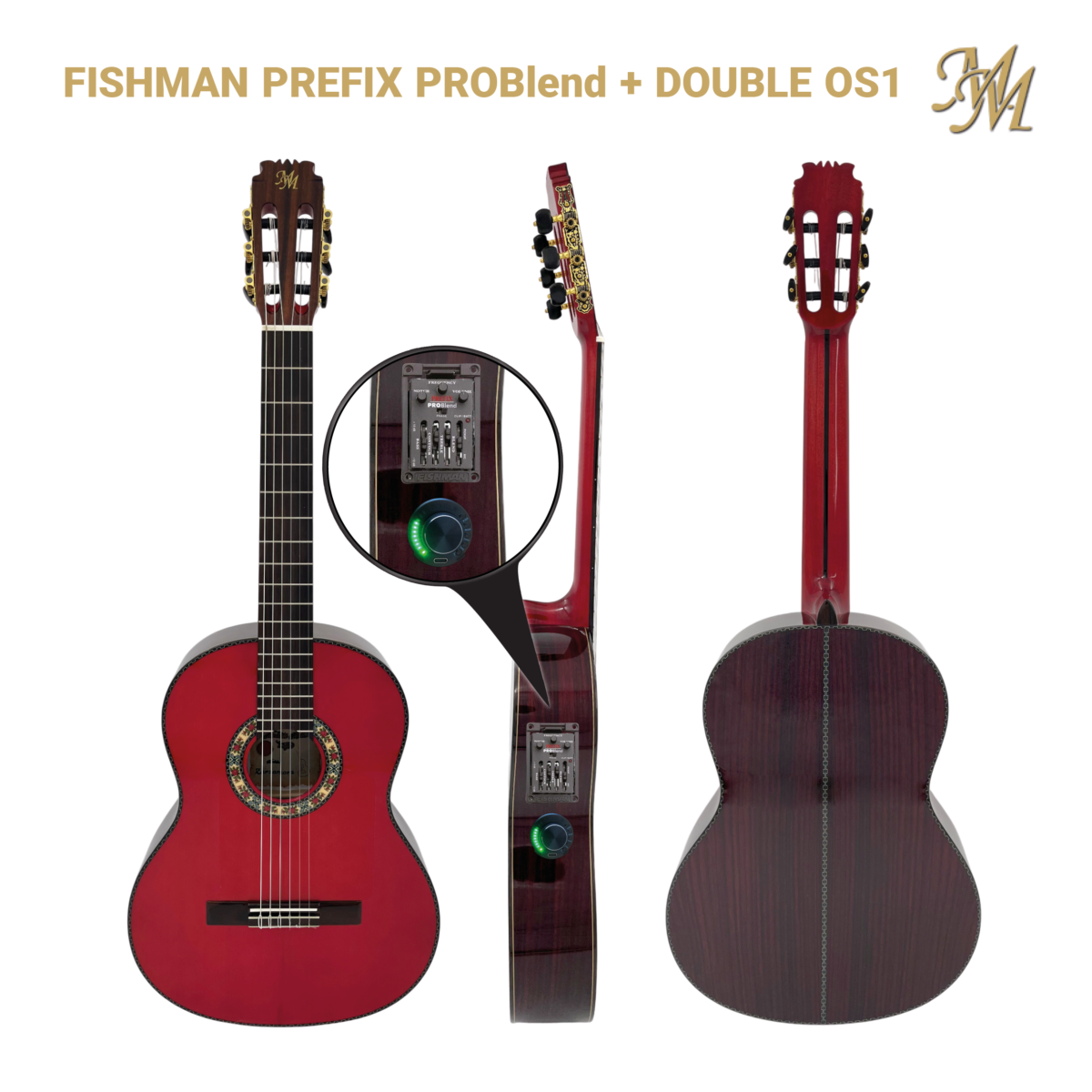 Guitarra Flamenca Zarzamora Fishnan Prefix Pro blend + OS1, color rojo