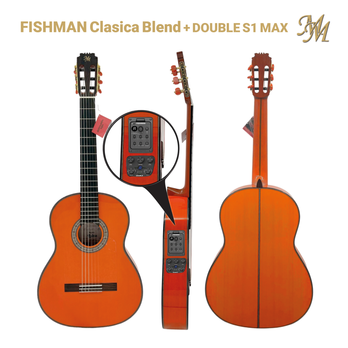 Guitarra Flamenca Serie Superior, modelo “RUBIA” color Naranja Cipres Real Español Double S1 MAX PRO + Fishman Clásica blend Original USA