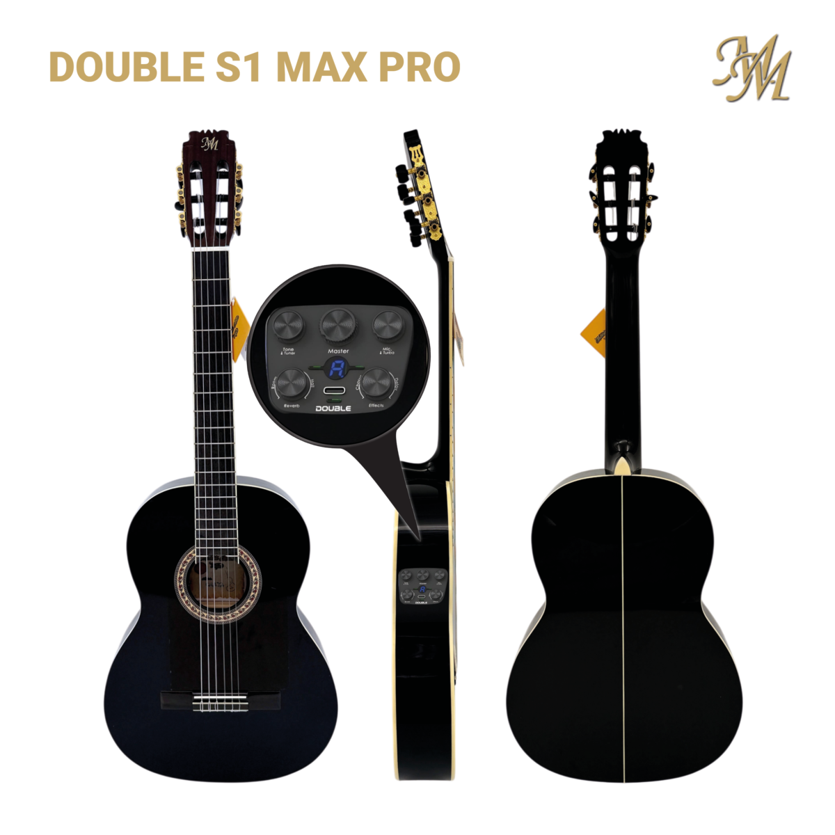 Guitarra Flamenca "Chata" negra, S1 MAX PRO