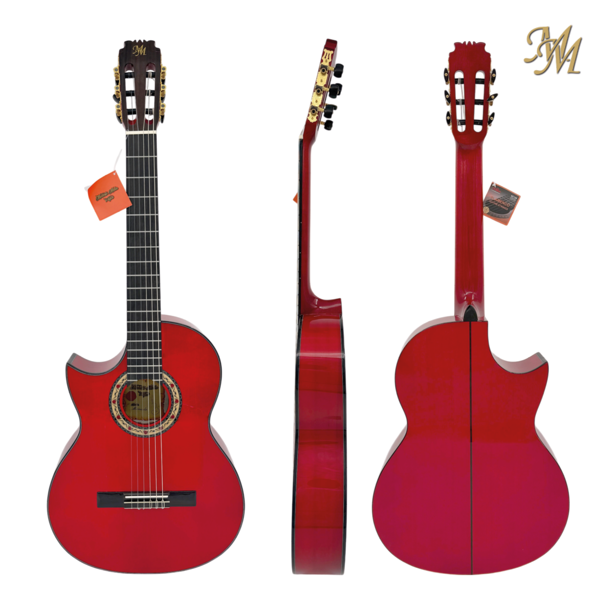 Guitarra flamenca "Manuela", CUT <span style="color:red;">ZURDA</span>  roja Cipres real español