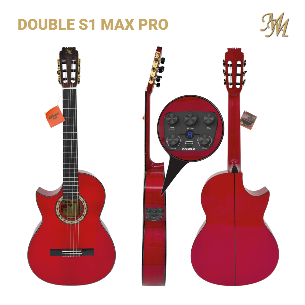 Guitarra flamenca "Manuela" CUT <span style="color:red;">ZURDA</span>  roja S1 MAX PRO Cipres real español