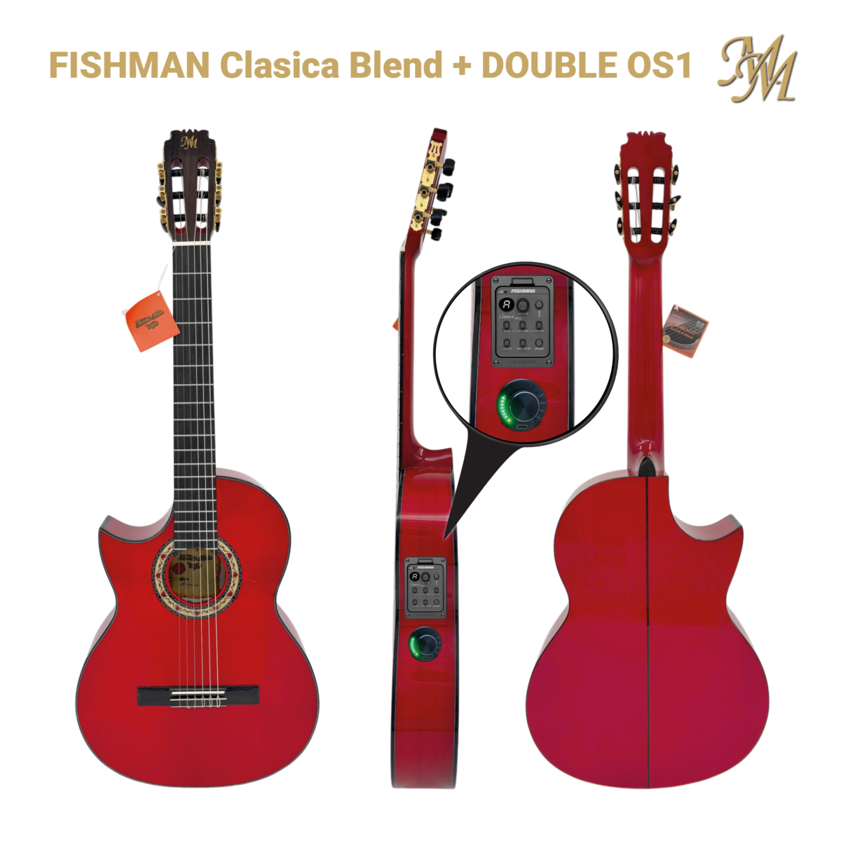 Guitarra flamenca "Manuela" CUT <span style="color:red;">ZURDA</span>  roja OS1 + Fishman Clásica blend ORIGINAL USA. Cipres real español